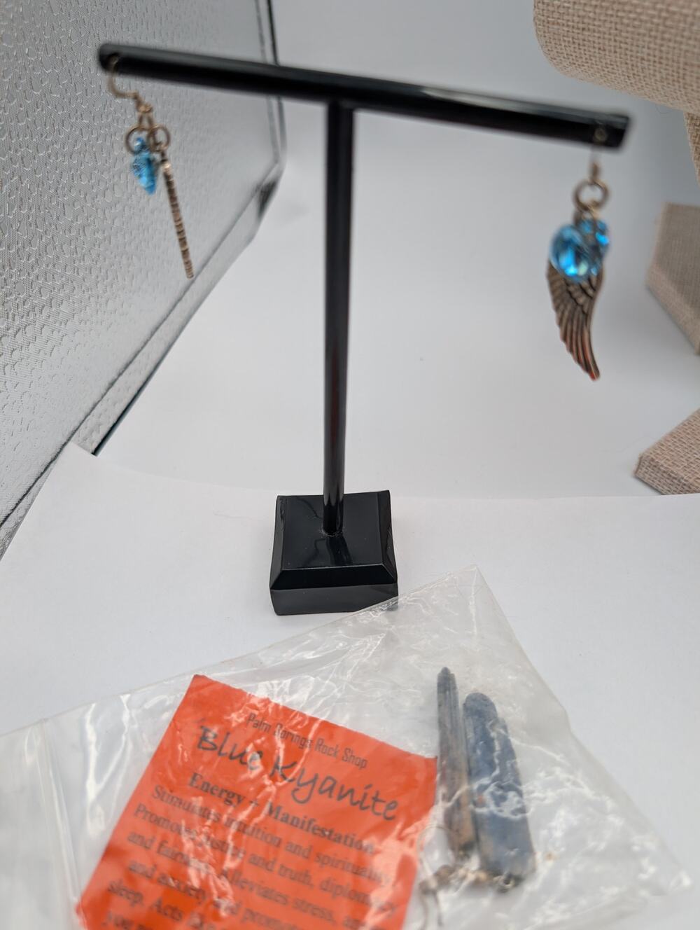 Silver Tone Angel Wing Blue Heart Crystal Dangle Earrings Palm Springs Rocks Set